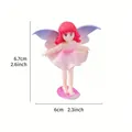 Miniature pink hair cartoon fairy ornament with dimensions 6.7cm by 6cm for garden decor - Standing Pink Dress (New Fairy) / Red Hair Fairy