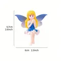 Adorable miniature fairy garden figurine with blue wings and dress, 6.7cm tall - Sitting Blue Dress (New Fairy) / Yellow Hair Fairy