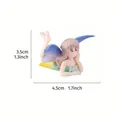 Cute miniature fairy garden figurine with blue wings, 3.5cm height dimensioned view - Prone Position (New Fairy) / Gray Hair Fairy