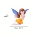 Cute fairy figurine ornament with blue wings and yellow dress for miniature garden - Flying Pose (New Fairy) / Brown Hair Fairy