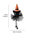 Adorno de Halloween gato negro con sombrero de bruja y cascabeles 15cm x 8cm - Colgante de Campana de Gato Negro