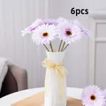 Set de 6 margaritas Gerbera artificiales púrpuras en jarrón blanco para decoración - 6 Piezas Con Jarrón / Púrpura
