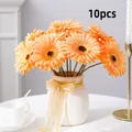 10 piezas de margaritas gerberas artificiales naranjas en un jarrón blanco decor - 10 Piezas Con Jarrón / Naranja