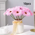 Juego de 10 margaritas gerberas artificiales rosas en jarrón blanco para hogar o bodas - 10 Piezas Con Jarrón / Rosa