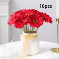 Ramo de 10 margaritas gerberas artificiales rojas para decoración de hogar y bodas - 10 Piezas Con Jarrón / Rojo