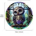 Round acrylic owl wall hanging decoration 15cm size stained glass artistic style - Round Owl Ornament / Round