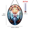 Oval acrylic fairy hanging ornament with colorful stained glass effect, size 15cm by 10.9cm - Angel Fairy-A / Round