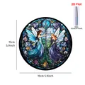 Round acrylic fairy wall hanging decoration in stained glass art style for home - Round Acrylic Fairy Ornament A / Round