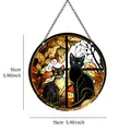 Runder Halloween Acryl-Anhänger im bunten Glasstil mit Katzenmotiv Fensterdeko 15cm - 15cm / Zwei Schwarze Katzen Rundes Ornament