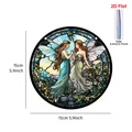 Round fairy acrylic hanging plaque with colorful stained glass art style decoration - Round Acrylic Fairy Ornament D / Round
