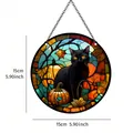 Halloween Schwarze Katze und Kürbis Acryl-Hänger im Glasmalerei-Stil 15cm - 15cm / Eine Schwarze Katze Rundes Ornament
