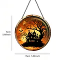 15cm runder Halloween Acryl-Hänger mit Spukhaus- und Fledermaus-Design - 15cm / Geisterhaus Rundes Ornament
