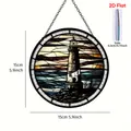 Lighthouse acrylic 2D flat hanging decor ornament with 15cm 5.9 inch dimensions - Round Lighthouse Acrylic Ornament B / Round