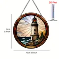 Decorative round acrylic lighthouse hanging ornament in stained glass style, 15cm diameter - Round Lighthouse Acrylic Ornament C / Round