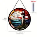 Acrylic stained glass style lighthouse hanging ornament, 15cm flat Halloween decor - Round Lighthouse Acrylic Ornament E / Round