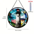 Round acrylic lighthouse hanging ornament 15cm diameter with 2D flat design - Round Lighthouse Acrylic Ornament F / Round