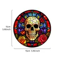 Stained glass style Halloween skull and rose acrylic wall hanging ornament, 15cm - Slim Skull Face Ornament / Round
