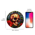15cm stained glass style skull and red rose acrylic wall hanging home decor ornament - Side Profile Skull Ornament / Round