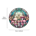 15cm round acrylic hanging ornament with colorful mushroom stained glass art design - Round Pink Mushroom Ornament / Round