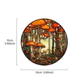 15cm circular acrylic wall hanging decor with stained glass style mushroom forest art - Round Red Mushroom Ornament / Round