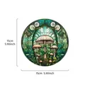 15cm round stained glass style acrylic mushroom hanging ornament for wall decor - Round Green Mushroom Ornament / Round