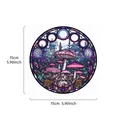 Round stained glass style acrylic mushroom hanging ornament for wall decor, 5.9 inch diameter - Round Purple Mushroom Ornament / Round