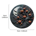 15cm Halloween acrylic wall hanging decoration featuring pumpkin tree and moon design - Halloween Acrylic Sign-A / Round