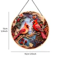 Plaque suspendue ronde en acrylique avec oiseaux cardinaux style 3D, taille 15 cm - 15cm / Ornement rond cardinal - Fond violet B
