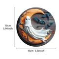 Decorative Halloween acrylic ghost on crescent moon wall hanging ornament 15cm/5.9inch - Halloween Acrylic Sign-B / Round