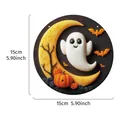 Halloween ghost and pumpkin round acrylic wall decoration, 15cm diameter display. - Halloween Acrylic Sign-C / Round