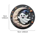 Round Halloween acrylic hanging ornament with cute ghost and crescent moon design, 15cm size - Halloween Acrylic Sign-E / Round