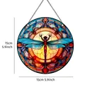 Pendentif rond en acrylique libellé style vitrail décoration maison 15 cm 5,9 pouces - 15cm / Ornement rond libellule colorée D