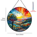 Pendentif acrylique rond style vitrail paysage avec chaîne de suspension, 15 cm - 15cm / Enseigne Ronde Colorée-C