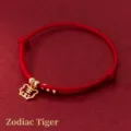 Handmade red string zodiac bracelet with gold plated tiger charm for the Year of the Tiger - Zodiac Tiger