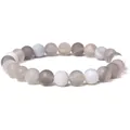 Handmade 8mm natural striped gray agate stone bead elastic stretch bracelet for women - 19cm / White Banded Agate