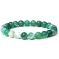 Handmade 8mm natural green striped agate stone beads elastic bracelet for women's gift - 19cm / Green Banded Agate