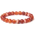 Handmade 8mm natural red striped agate stone bead elastic stretch bracelet jewelry for women - 19cm / Red Striped Agate
