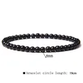 Detail view of a 4mm black stone bead bracelet with a 19cm circumference. - 4mm / Imitation Black Onyx (L199)