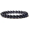 Handmade matte black 8mm natural agate bead stretch bracelet for women's jewelry gift - 19cm / Frosted
