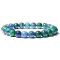 Handmade 8mm blue and green natural agate stone bead elastic stretch bracelet for women - 19cm / Phoenix Lapis