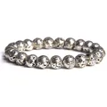 Handmade 8mm textured silver lava stone bead elastic bracelet for women jewelry - 19cm / Silver Lava Stone