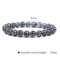 8mm black and white crackle agate bead stretch bracelet with 19cm length for women - 19cm / Black Crackle Agate