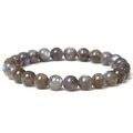 8mm natural grey labradorite stone bead elastic bracelet with blue flashes for women - 19cm / Flash Stone (Labradorite)