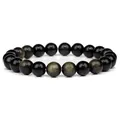 8mm natural black agate stone bead stretch bracelet with golden sheen for women. - 19cm / Gold Sheen Obsidian