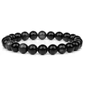 Elegant 8mm natural black striped agate stone bead elastic stretch bracelet for women - 19cm / Black Agate