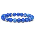 Handmade 8mm blue natural striped agate stone beaded elastic stretch bracelet for women - 19cm / Blue Emperor Stone (8mm)