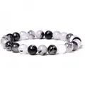 Elegant 8mm natural black and white striped agate beaded stretch bracelet for women - 19cm / Black Rutilated Quartz