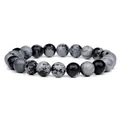 Handmade 8mm natural snowflake obsidian stone bead elastic stretch bracelet for women - 19cm / Imported Snowflake Obsidian