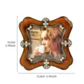 Vintage European style square picture frame with amber enamel and rhinestone flower accents - Amber Red (Antique Red Square Photo Frame) / 10*10cm