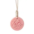 Pink aroma wax sachet featuring embossed cherry blossom pattern and beige hanging rope - Peach Blossom